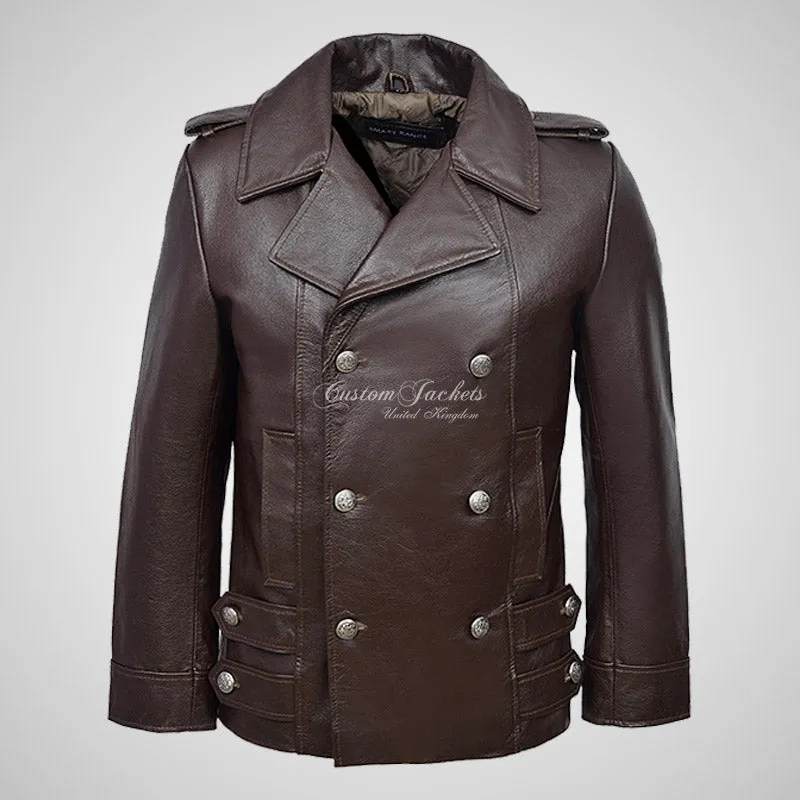 RAYLAN Men's Double Breasted Leather Coat