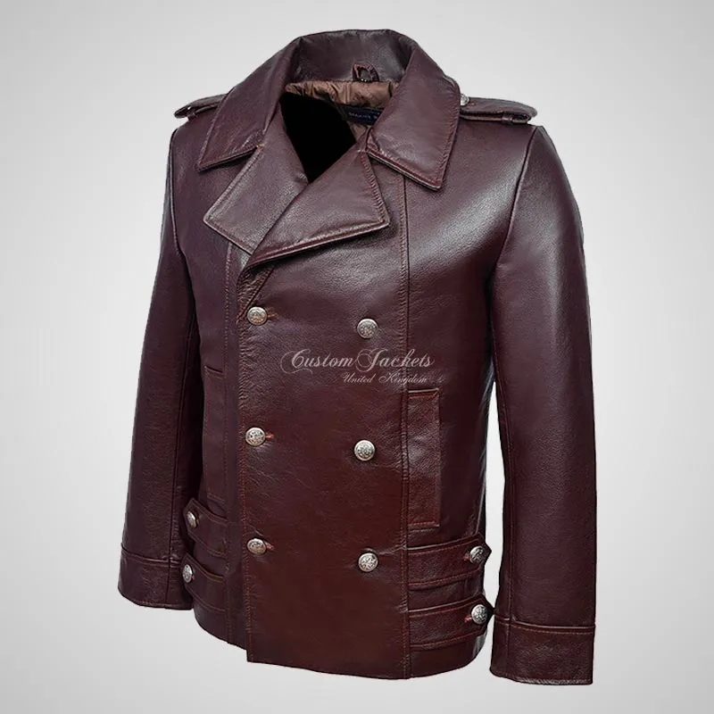 RAYLAN Men's Double Breasted Leather Coat