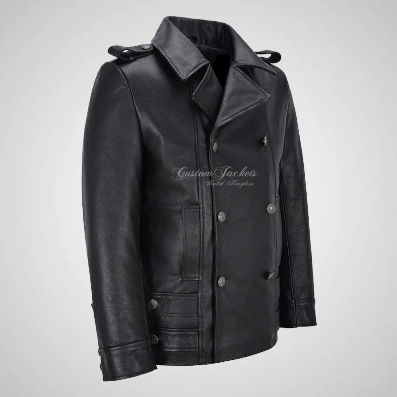 RAYLAN Men's Double Breasted Leather Coat