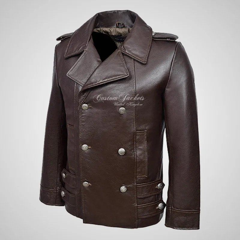 RAYLAN Men's Double Breasted Leather Coat