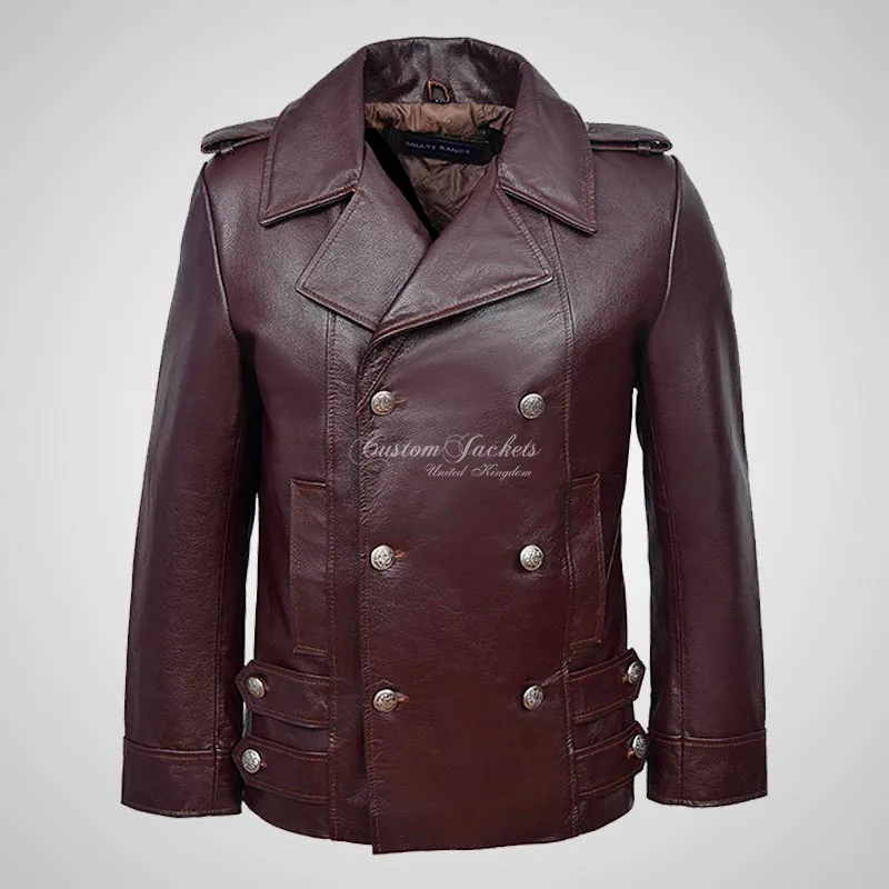 RAYLAN Men's Double Breasted Leather Coat