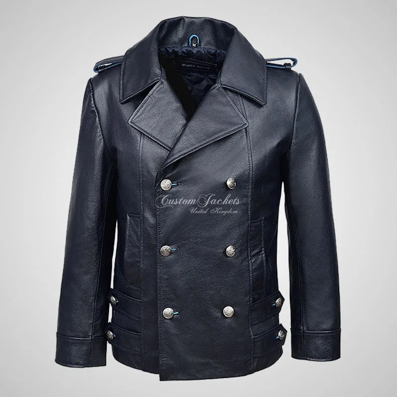 RAYLAN Men's Double Breasted Leather Coat