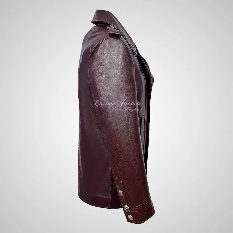 RAYLAN Men's Double Breasted Leather Coat