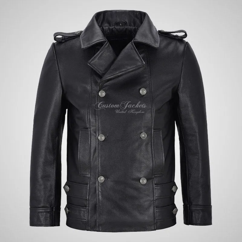 RAYLAN Men's Double Breasted Leather Coat