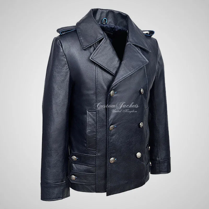 RAYLAN Men's Double Breasted Leather Coat