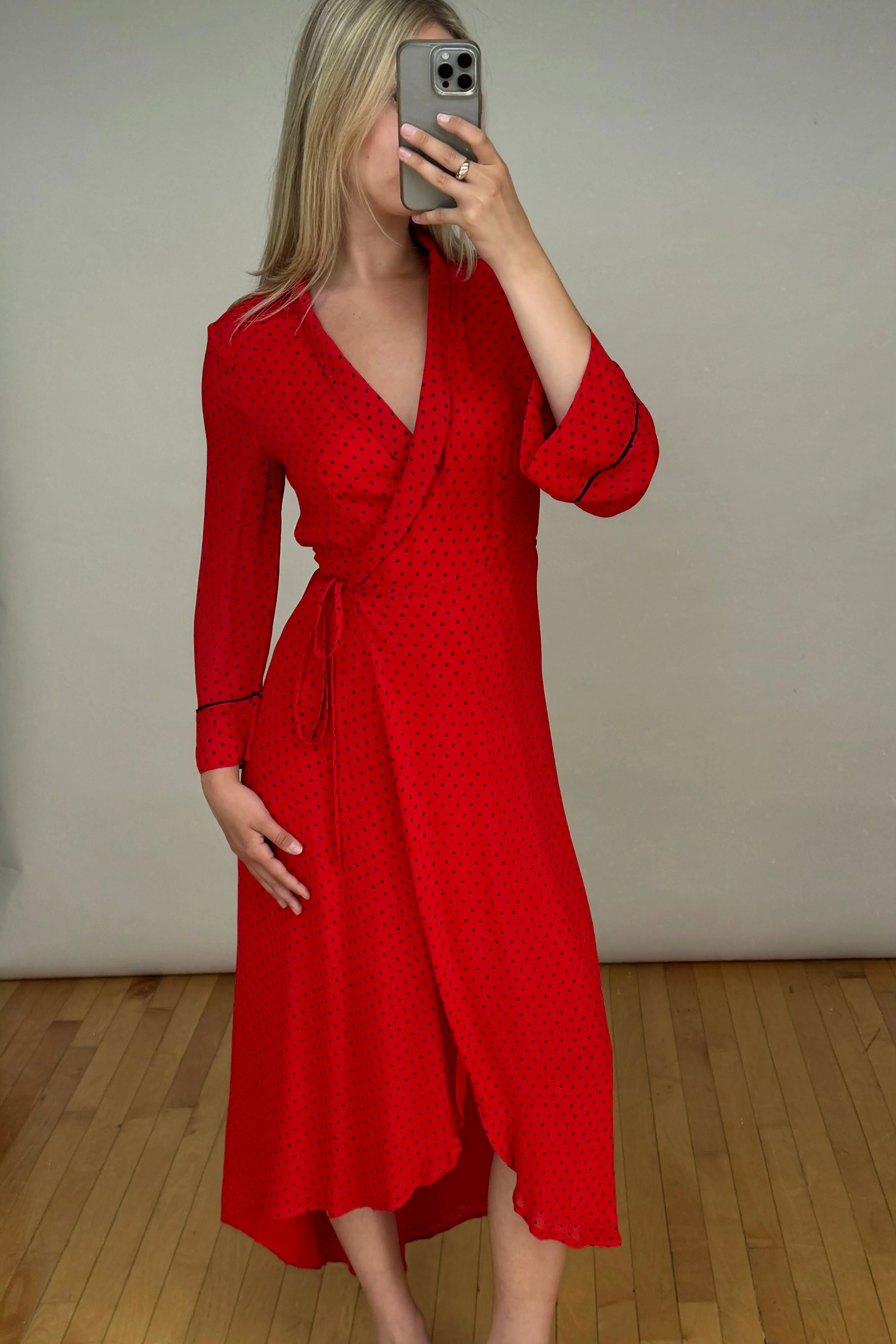 Red & Black Polka Dot Wrap Dress