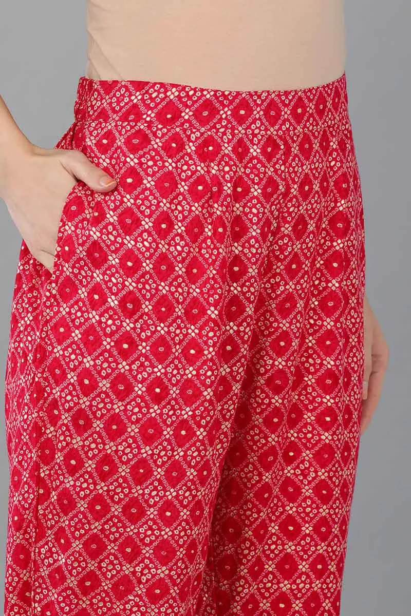 Red Viscose Rayon Ethnic Motifs Straight Kurta Trousers With Dupatta