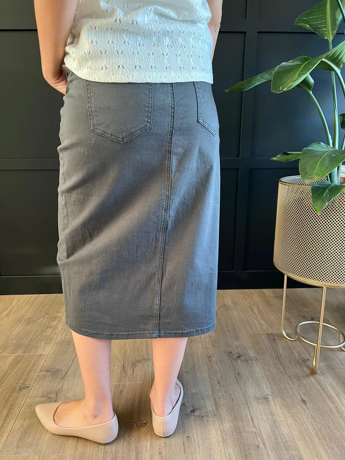 Remi Smokey Charcoal Midi Skirt 29 inches long