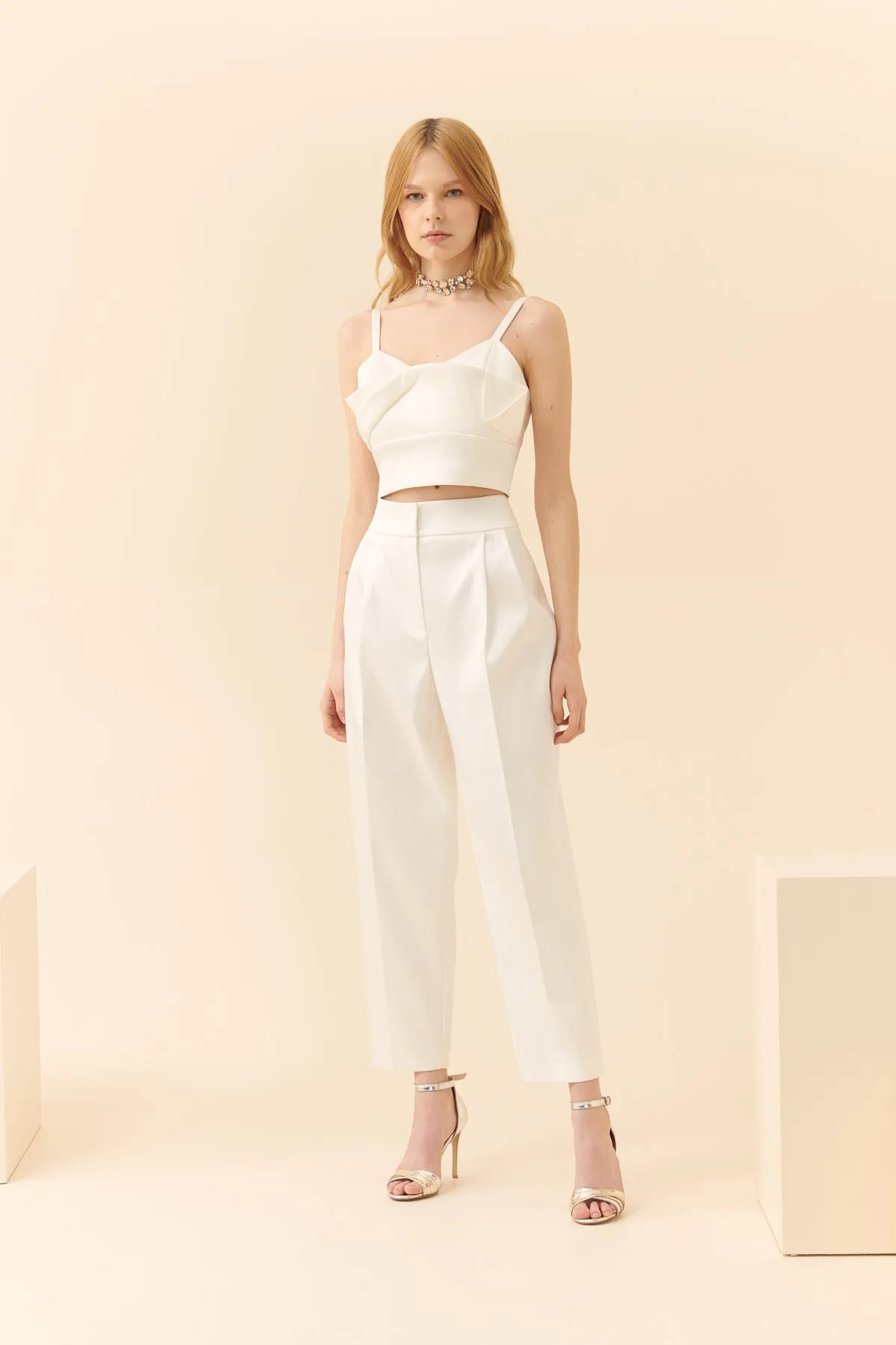 Roman Carrot Cut Solid Trousers White