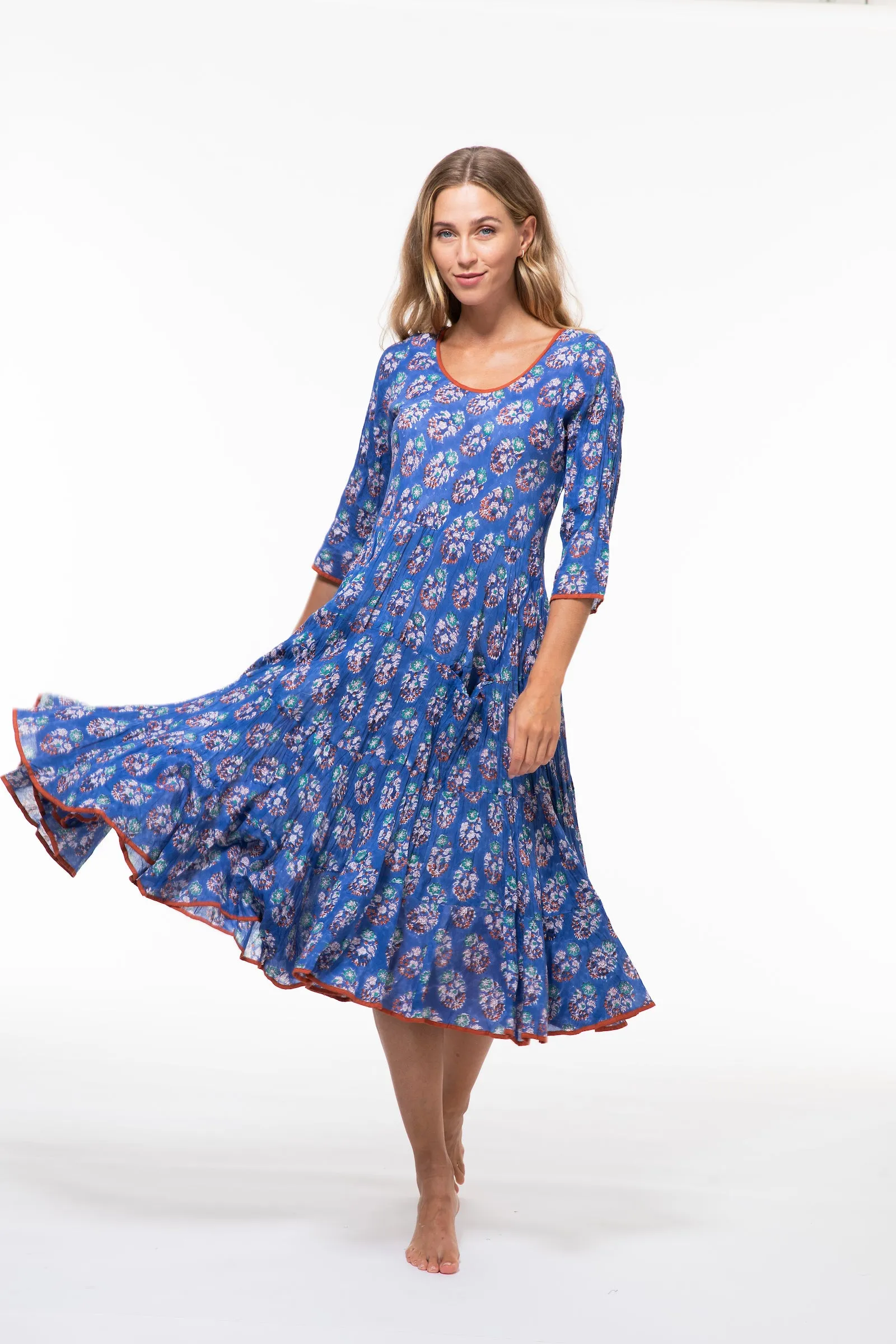 Ruby Sun Dress Hand Block Printed Pure Cotton