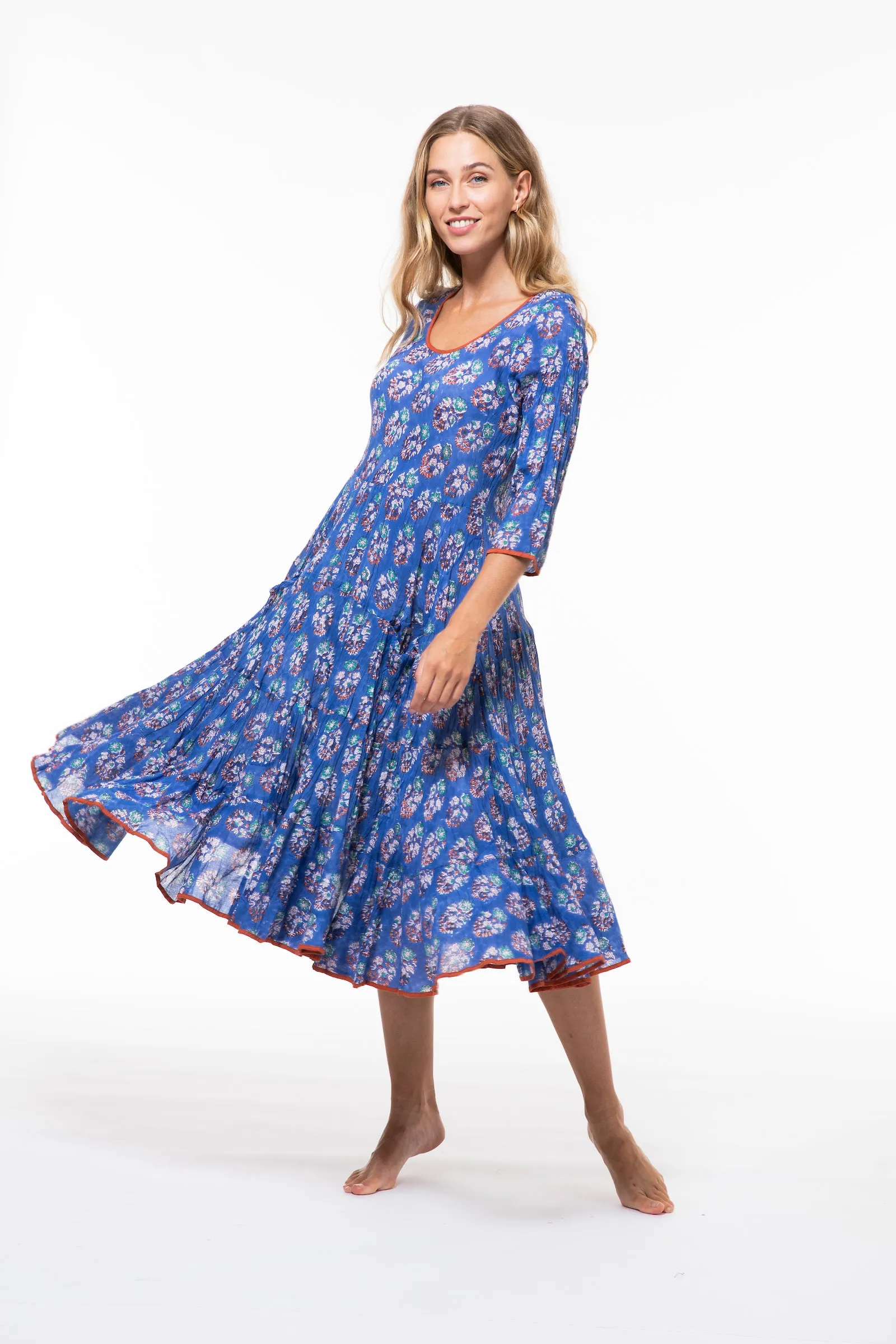 Ruby Sun Dress Hand Block Printed Pure Cotton