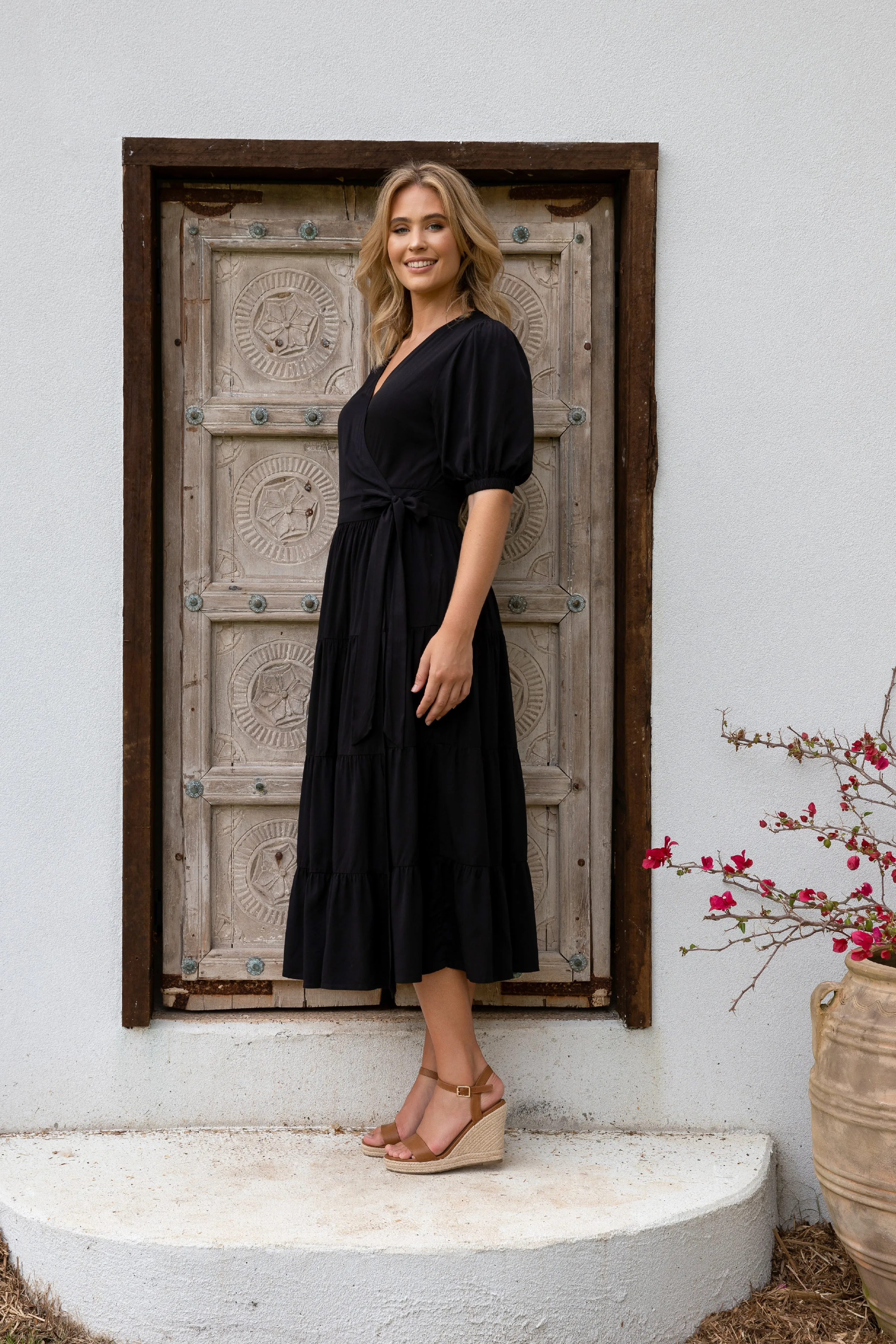 Ruffle Wrap Dress | Black | FINAL SALE