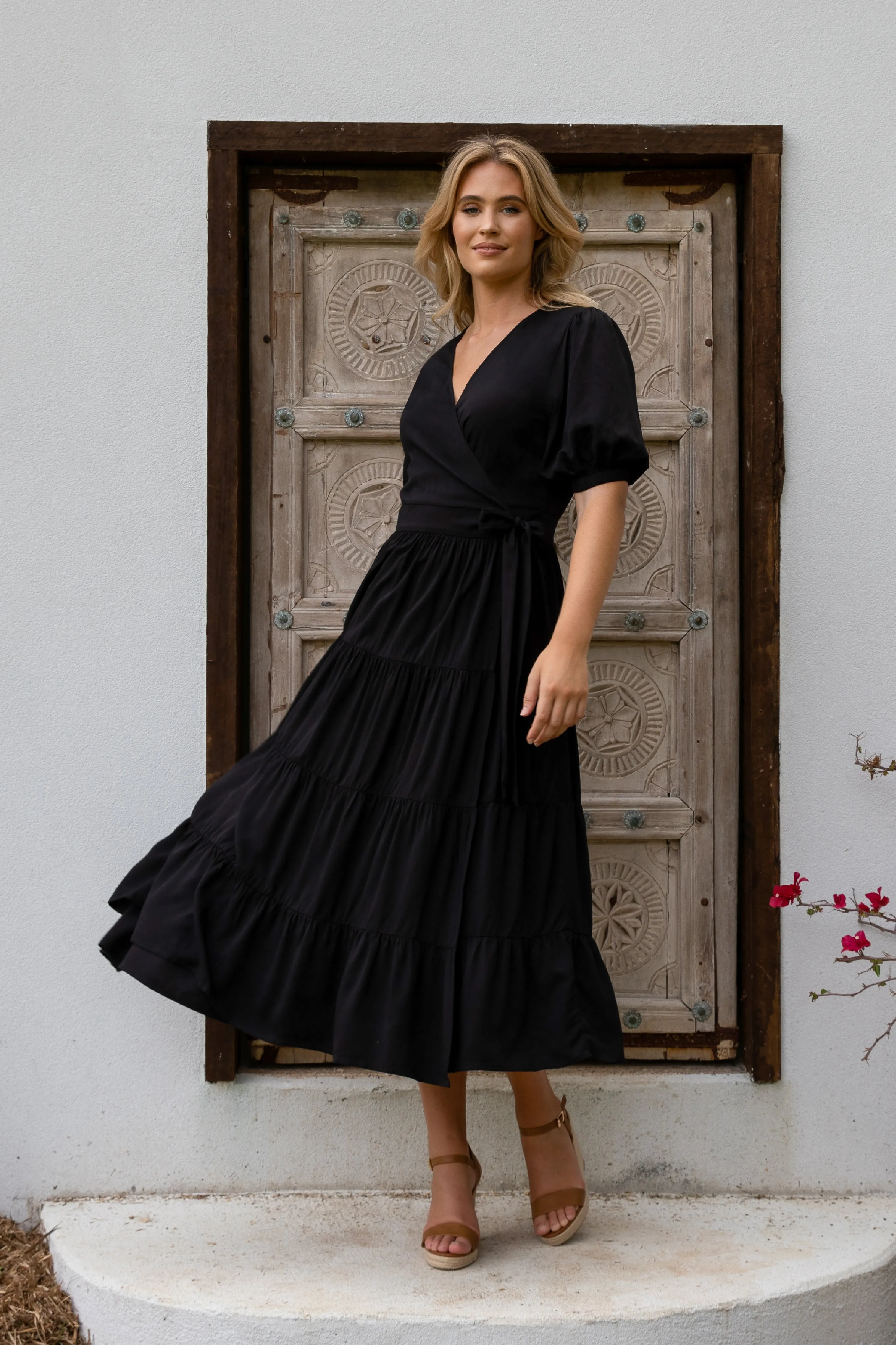 Ruffle Wrap Dress | Black | FINAL SALE