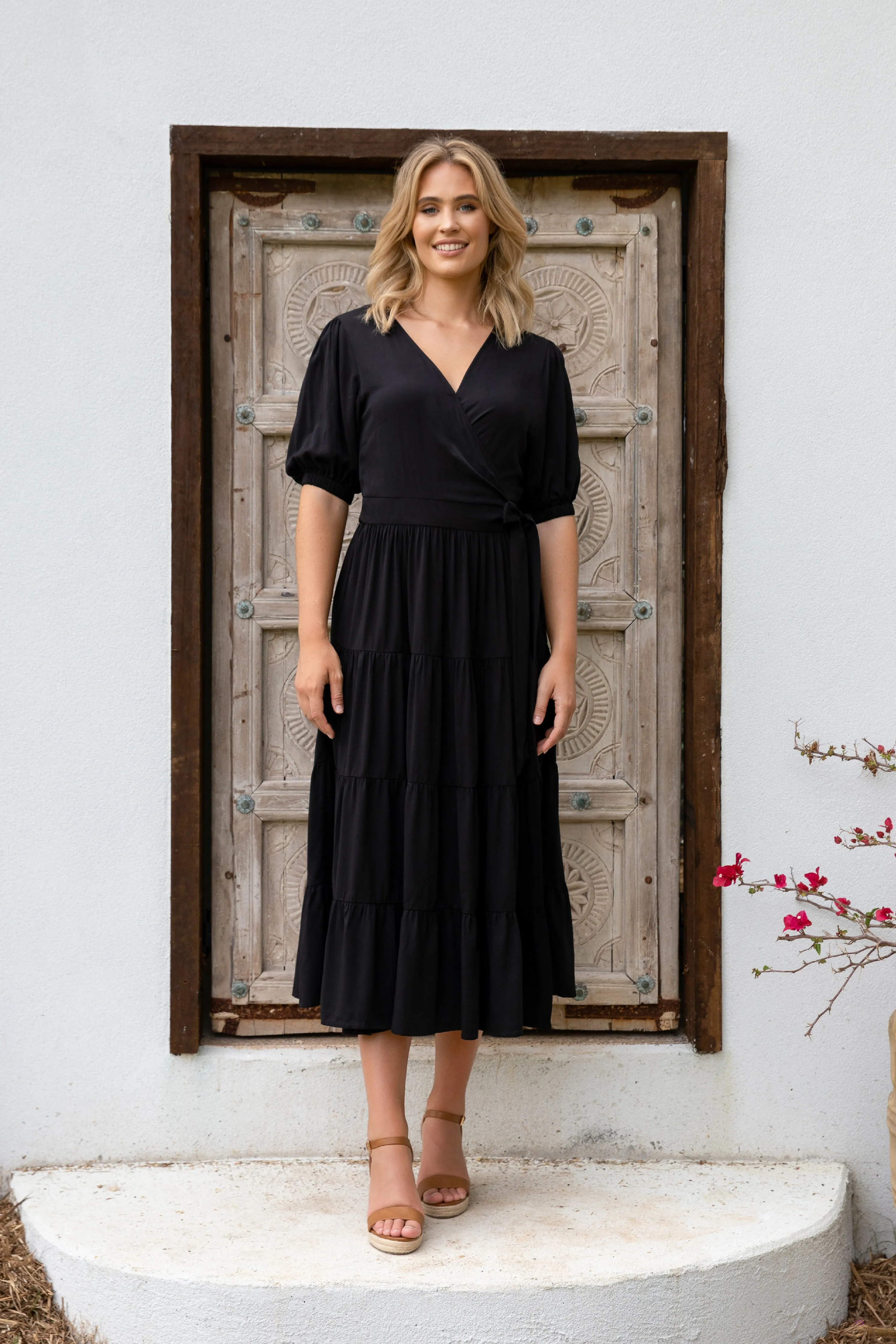 Ruffle Wrap Dress | Black | FINAL SALE