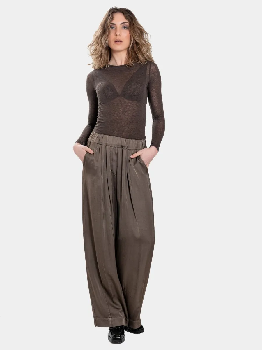 Satin Pleated Hem Trousers