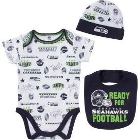 Seahawks Baby Boy Bodysuit, Cap and Bib Set