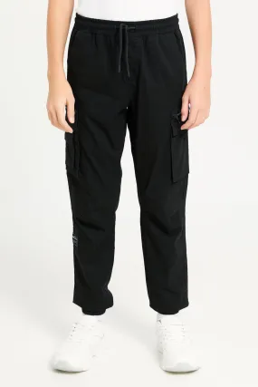 Senior Boys Black Cargo Casual Trousers