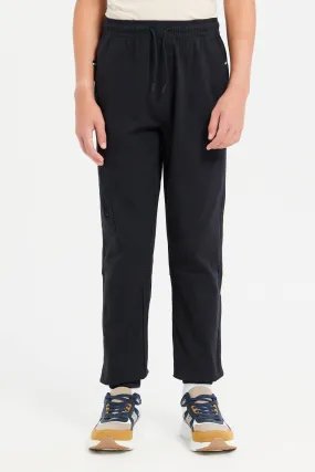 Senior Boys Black One Zip Casual Trousers