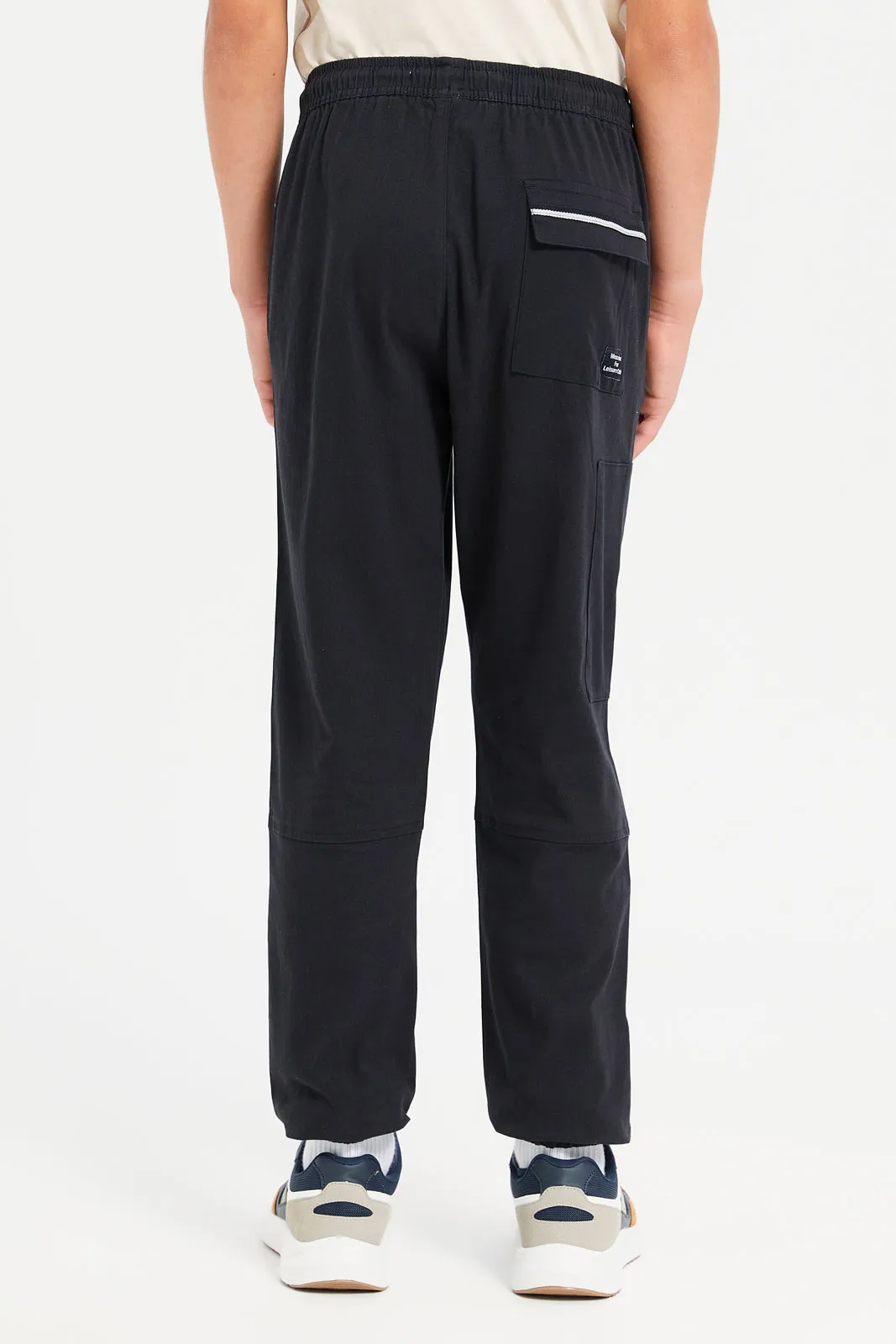 Senior Boys Black One Zip Casual Trousers