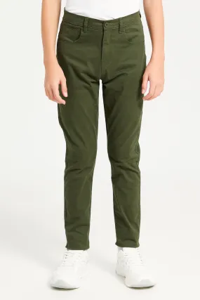 Senior Boys Olive 5 Pocket Table Trousers