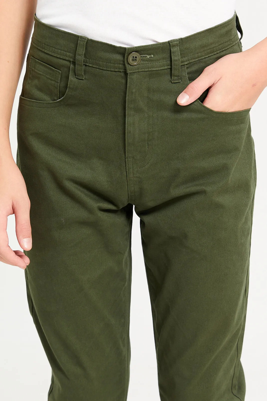 Senior Boys Olive 5 Pocket Table Trousers