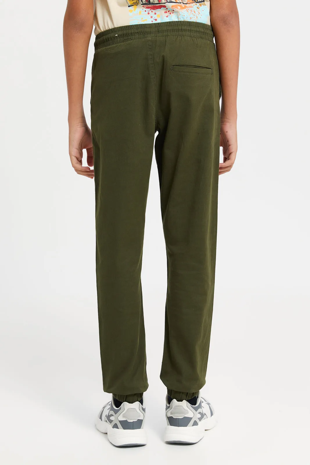 Senior Boys Olive Pull On Casual Trousers