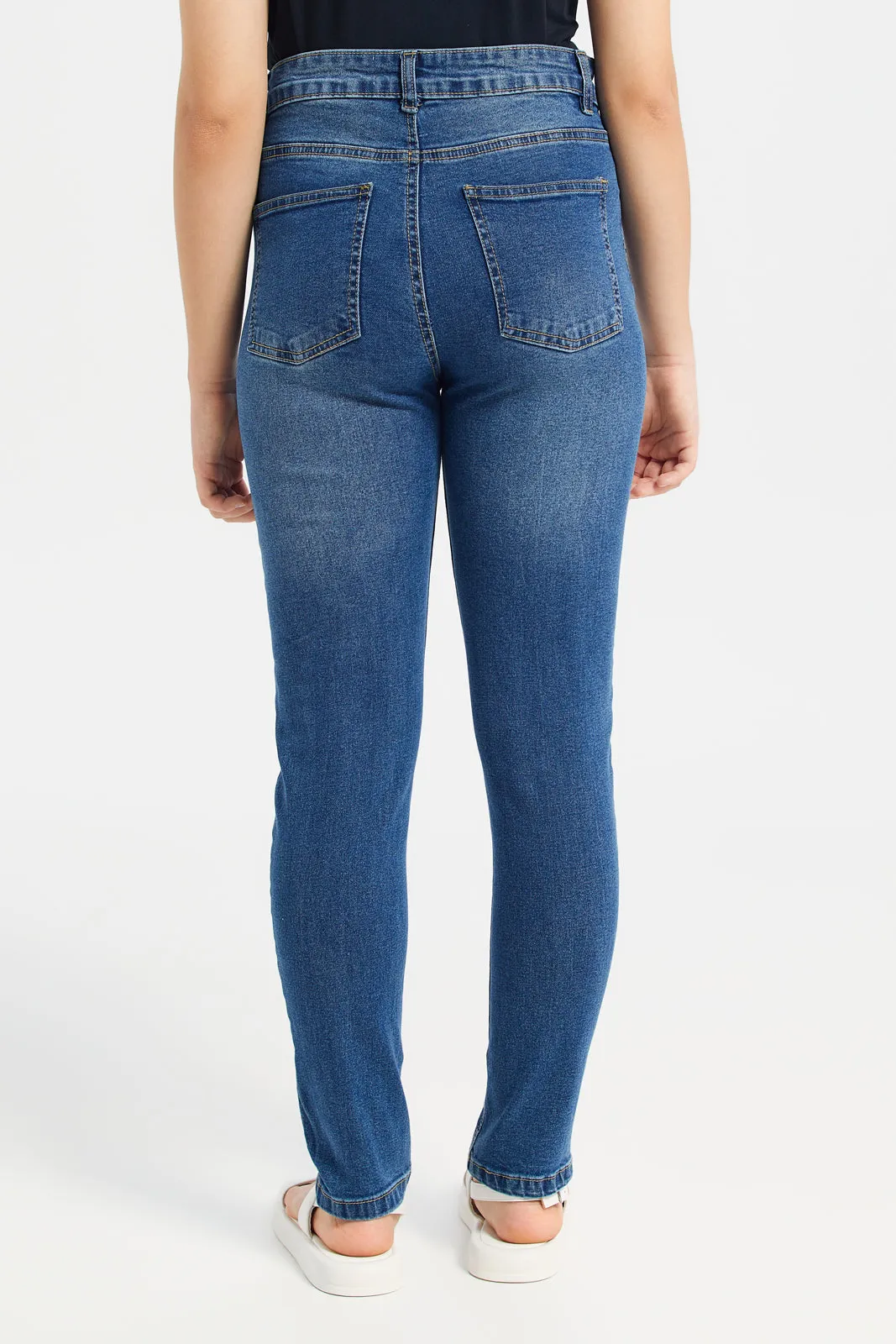 Senior Girls Blue Embellished Skinny Jeans