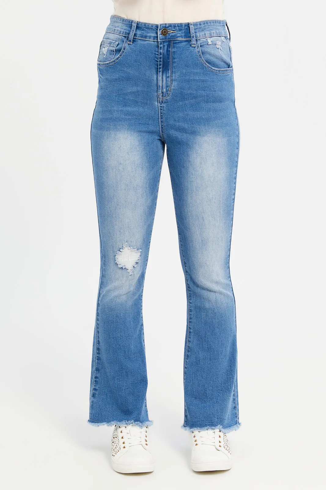 Senior Girls Blue Flared Hem Jeans