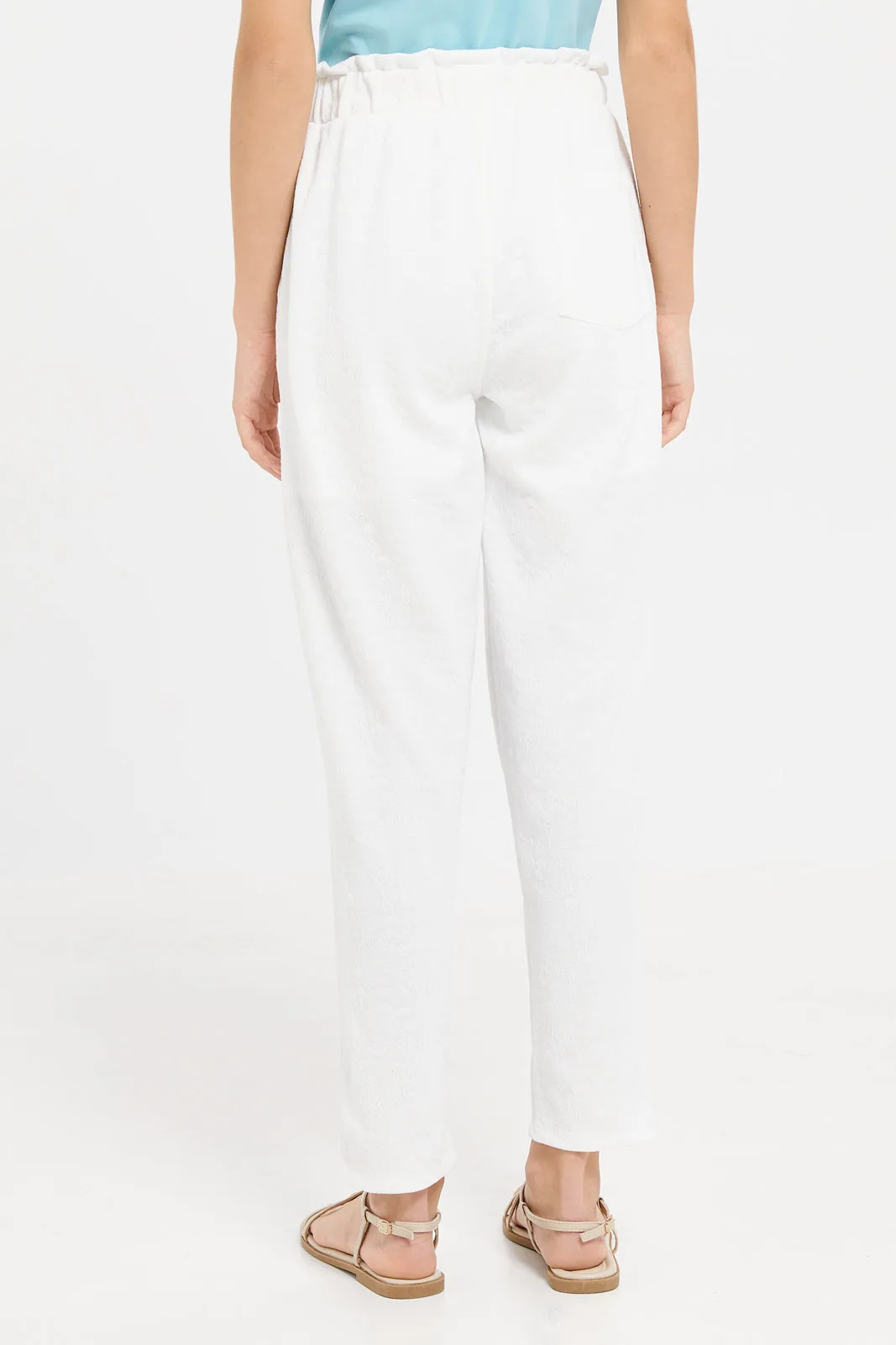 Senior Girls White Jacquard Pants