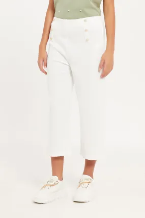 Senior Girls White Wide Leg Pants