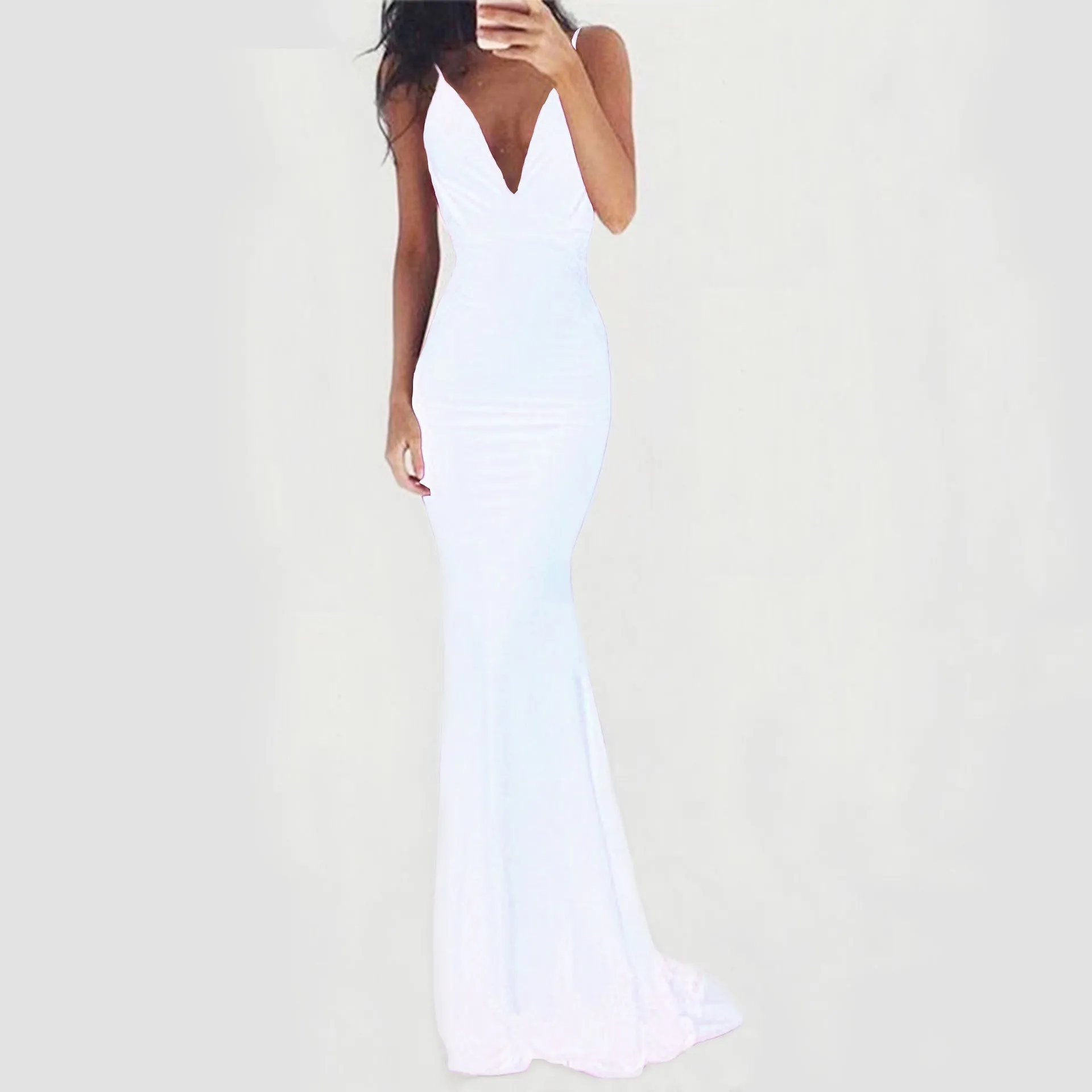 Sexy backless paghetti strap v neck mermaid maxi dress | summer wedding party bridesmaid dress