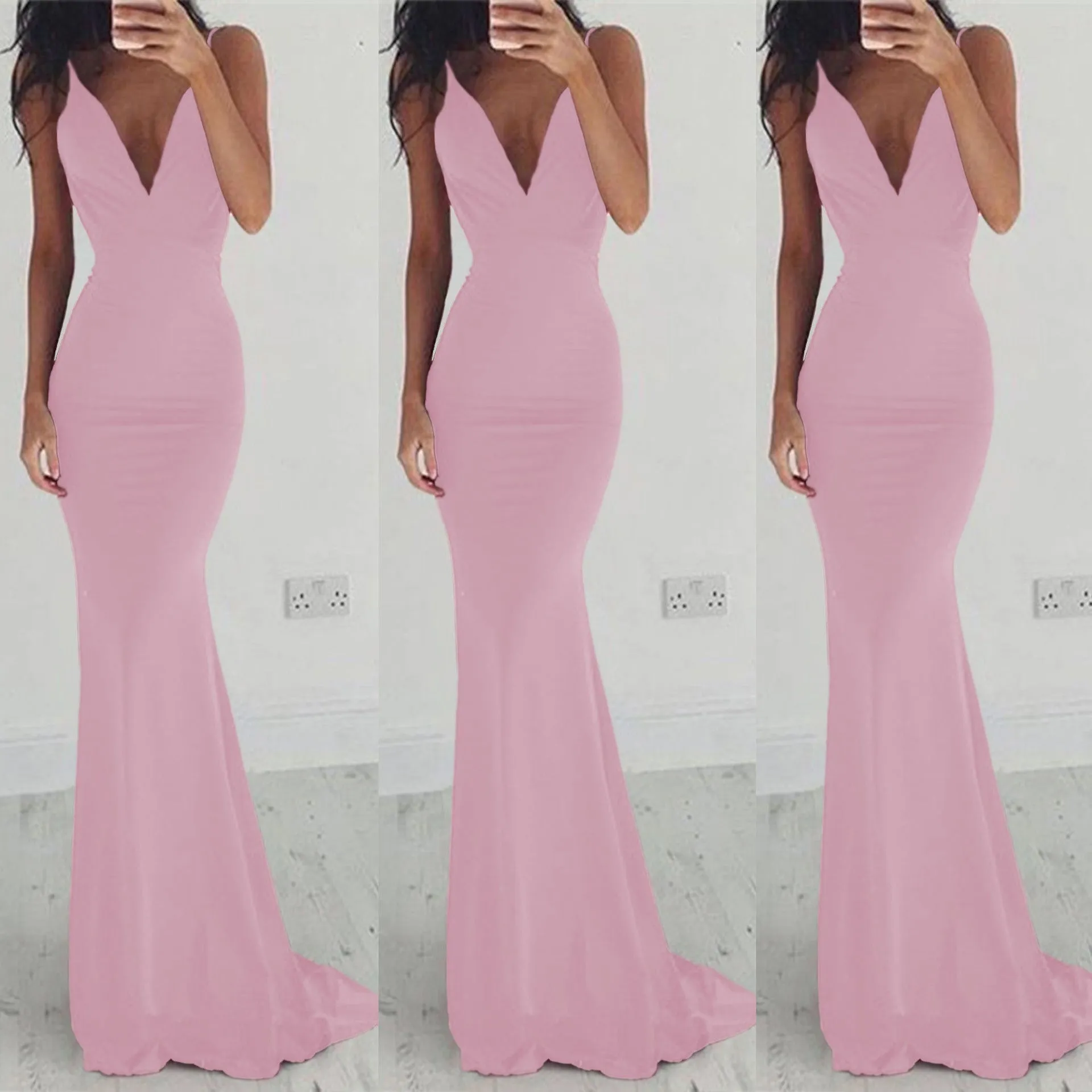 Sexy backless paghetti strap v neck mermaid maxi dress | summer wedding party bridesmaid dress