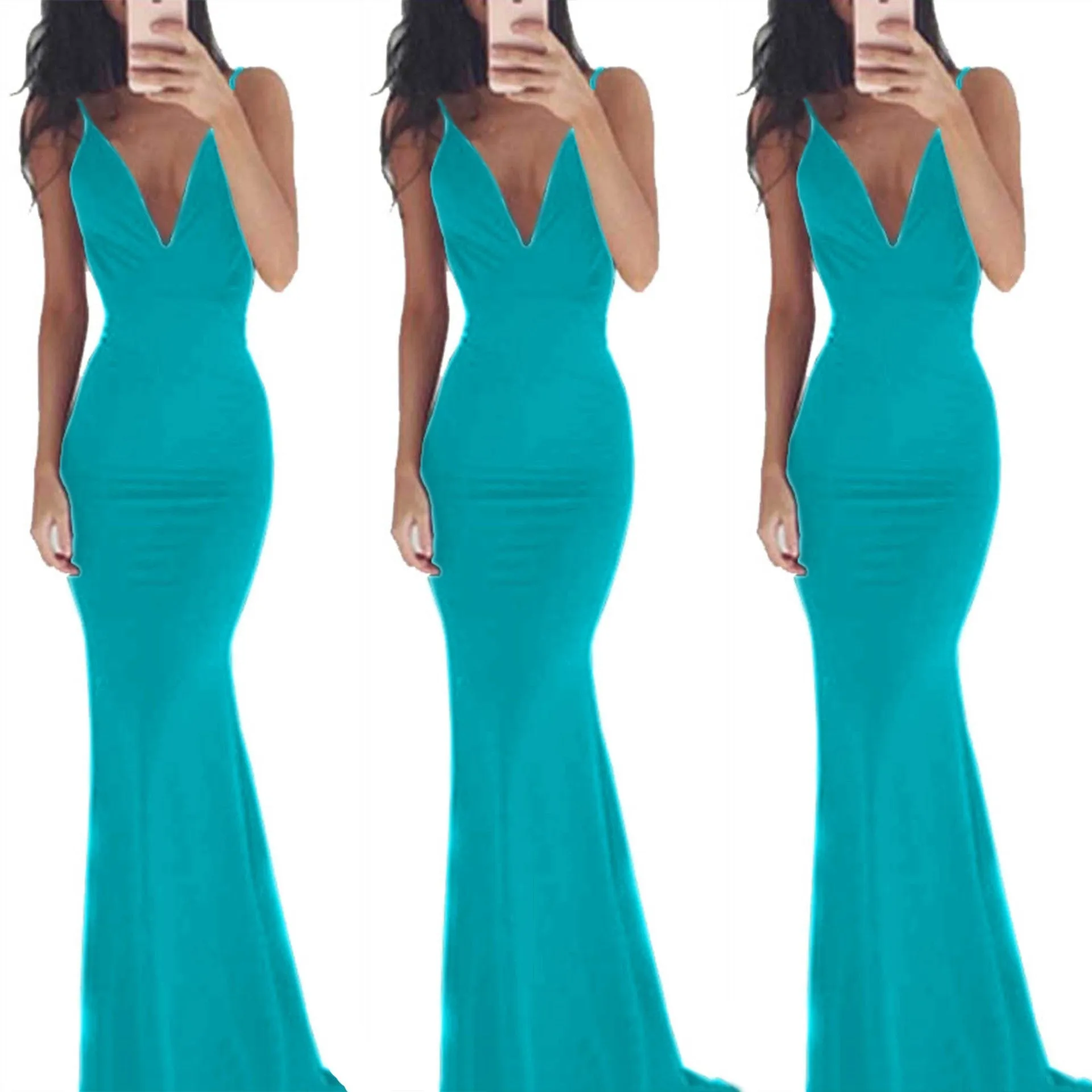 Sexy backless paghetti strap v neck mermaid maxi dress | summer wedding party bridesmaid dress