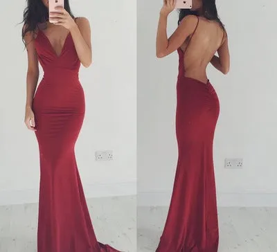 Sexy backless paghetti strap v neck mermaid maxi dress | summer wedding party bridesmaid dress