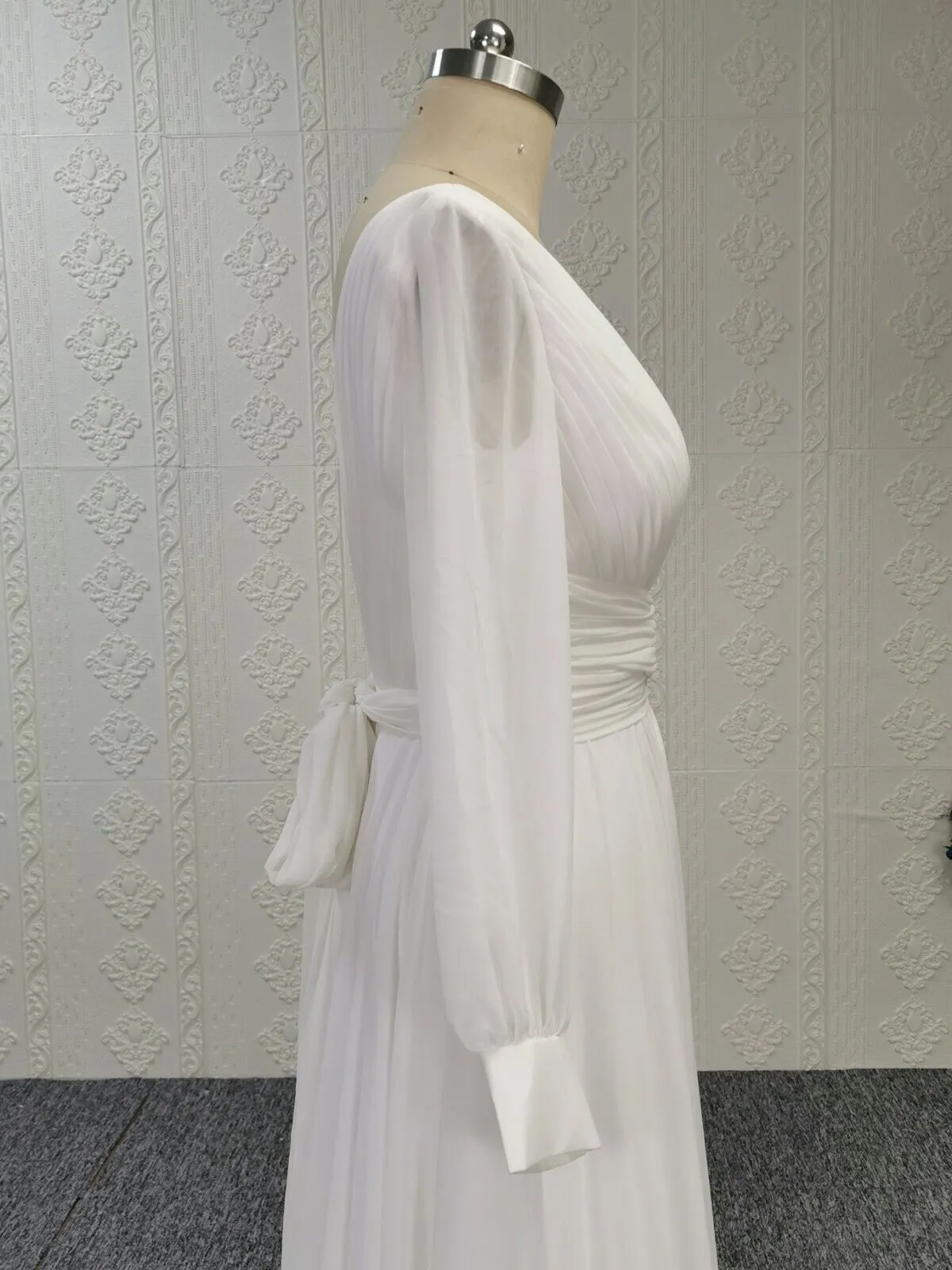 Sexy Slit Long Sleeve V-back Boho Wedding Dress