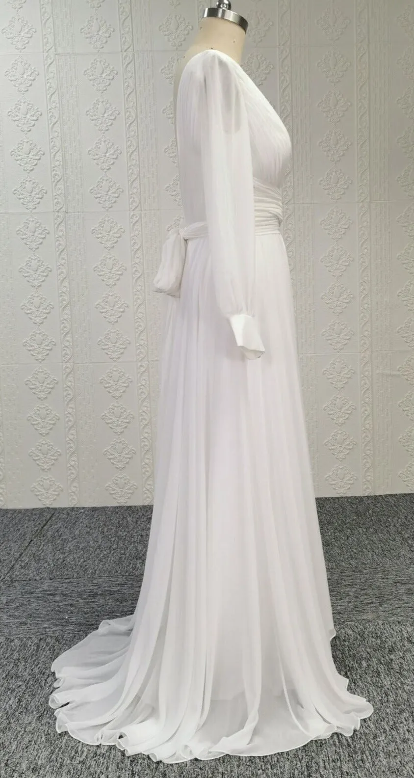 Sexy Slit Long Sleeve V-back Boho Wedding Dress