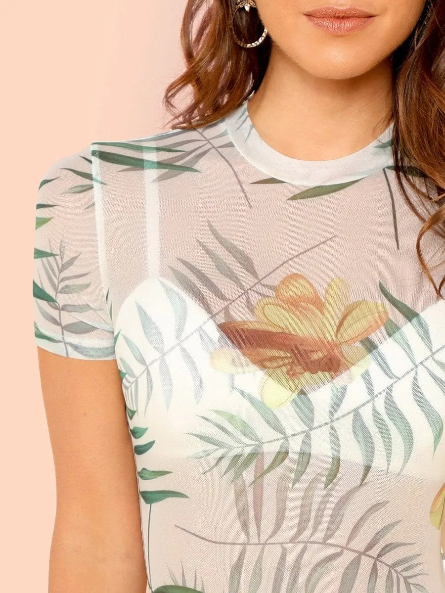 Sheer palm trees bodysuit