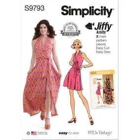 Simplicity Sewing Pattern S9793 Misses' Knit Front-Wrap Halter-Dress in Two Lengths