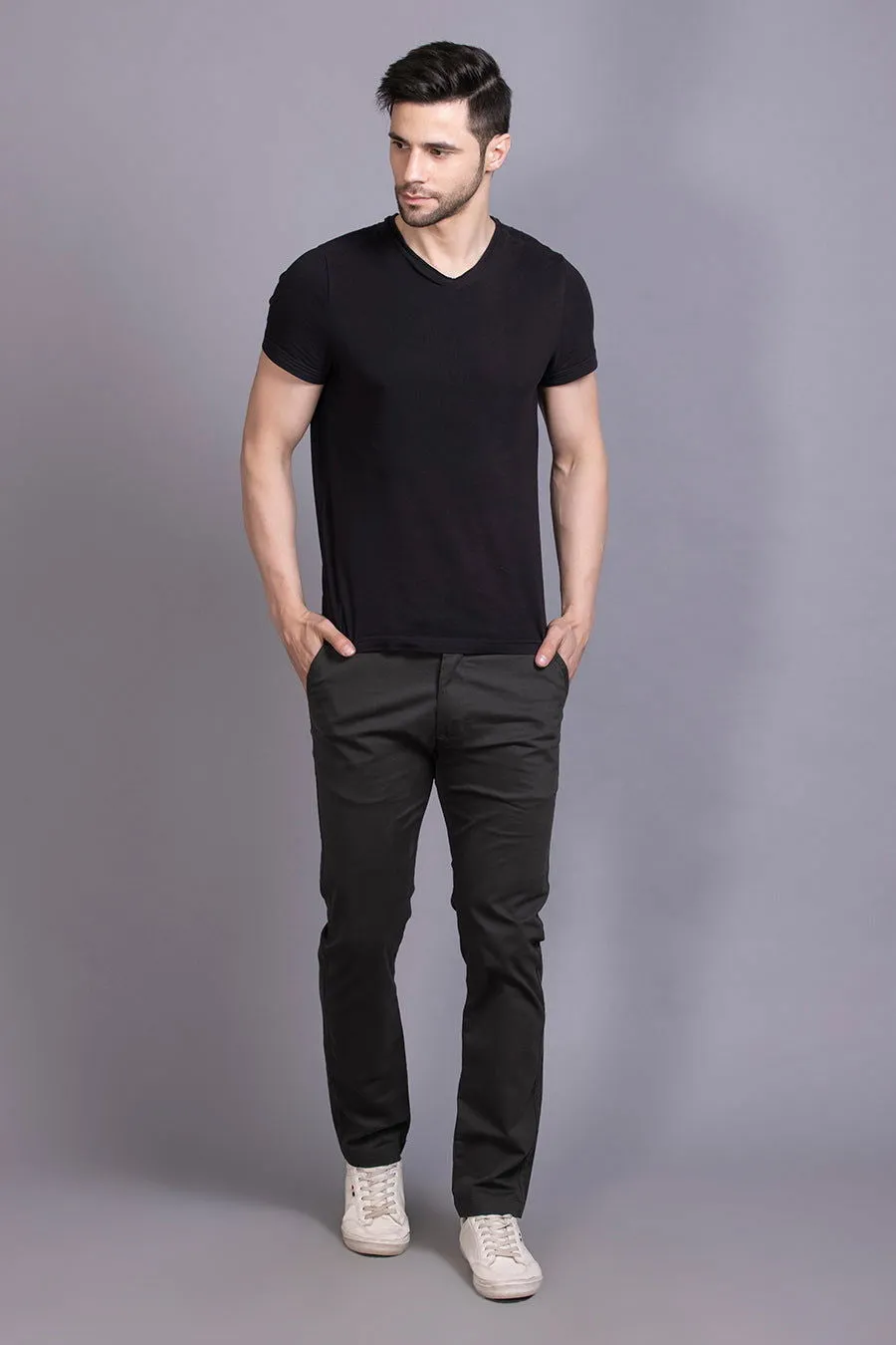 Slim fit cotton chinos-Dark Grey