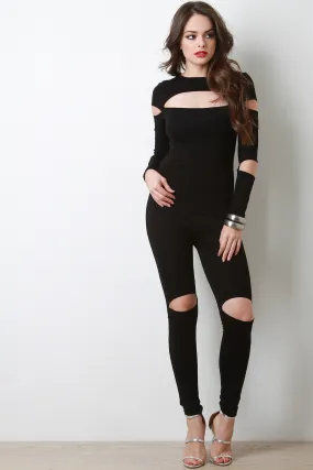 Slit Detailed Long Sleeves Jumpsuit