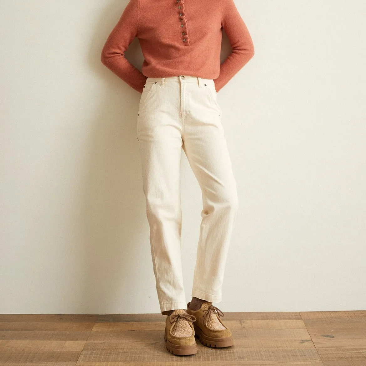 Straight Denim Trousers - Cream/Ecru