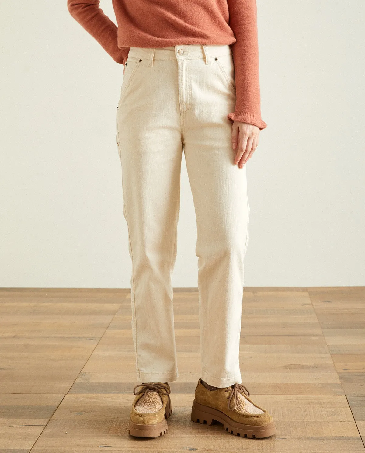 Straight Denim Trousers - Cream/Ecru