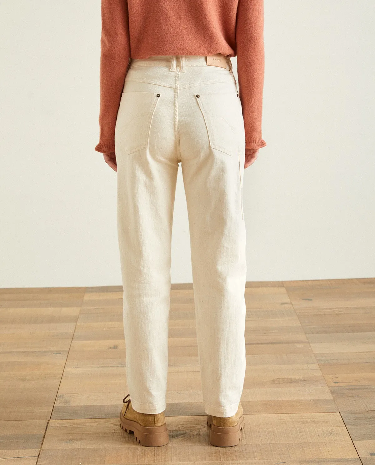 Straight Denim Trousers - Cream/Ecru