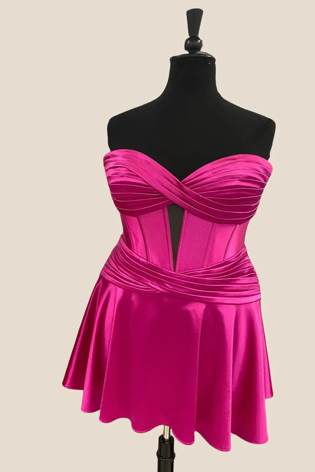 Strapless Hot Pink Keyhole Short Homecoming Dress