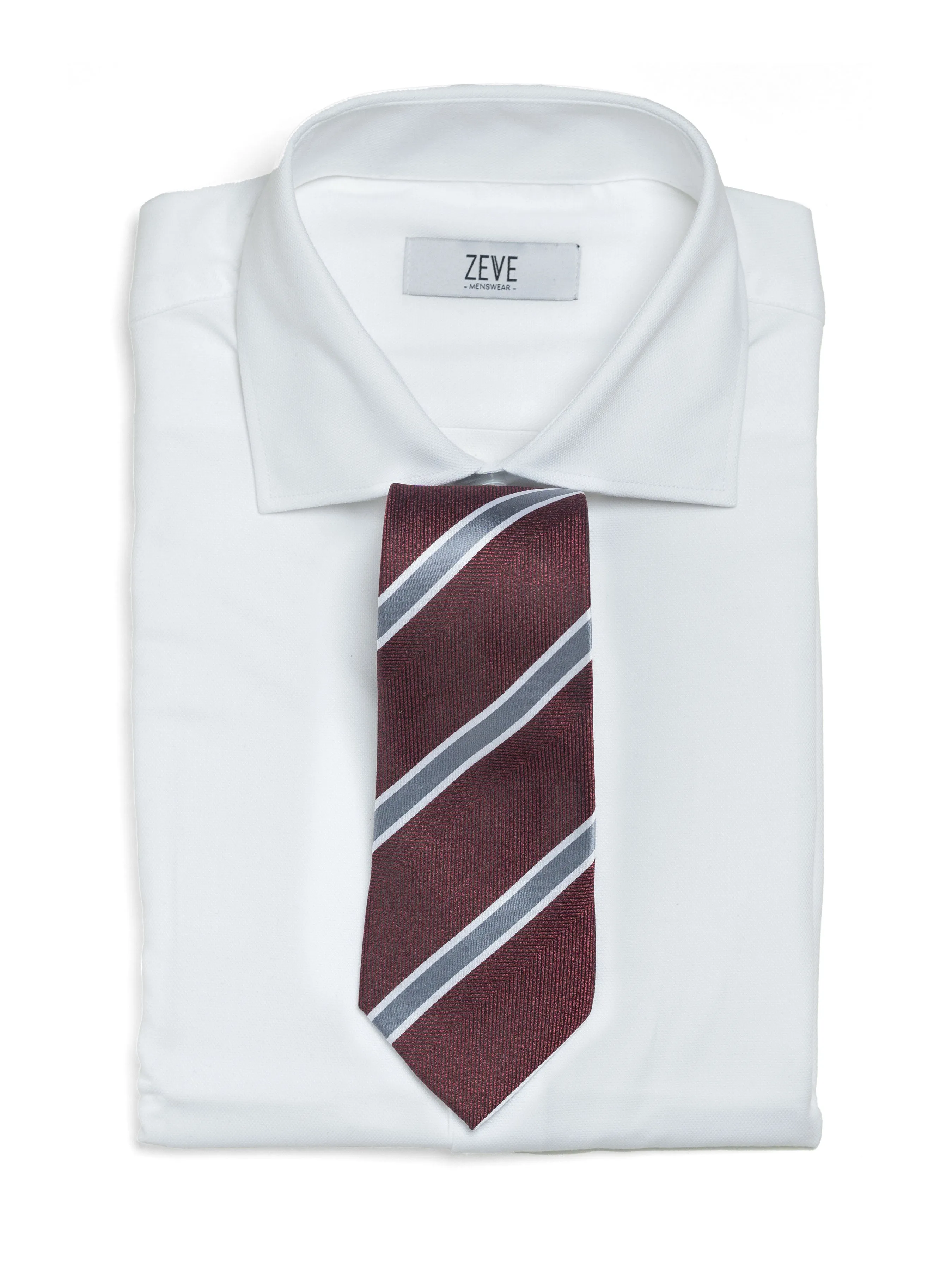 Stripes Tie - Red Burgundy with Grey Line