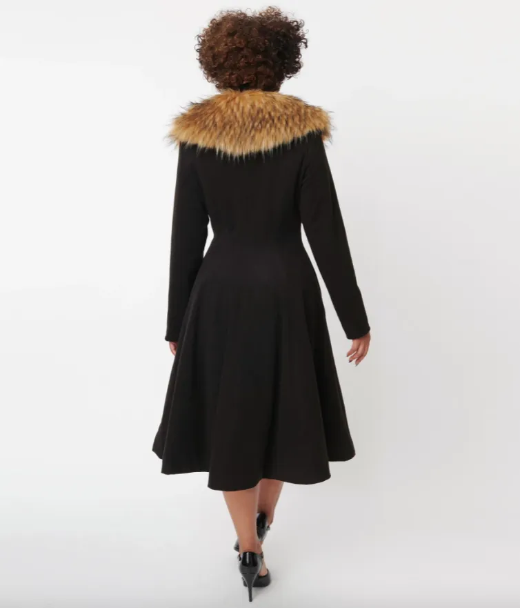 Swing Coat With Faux Fur Collar