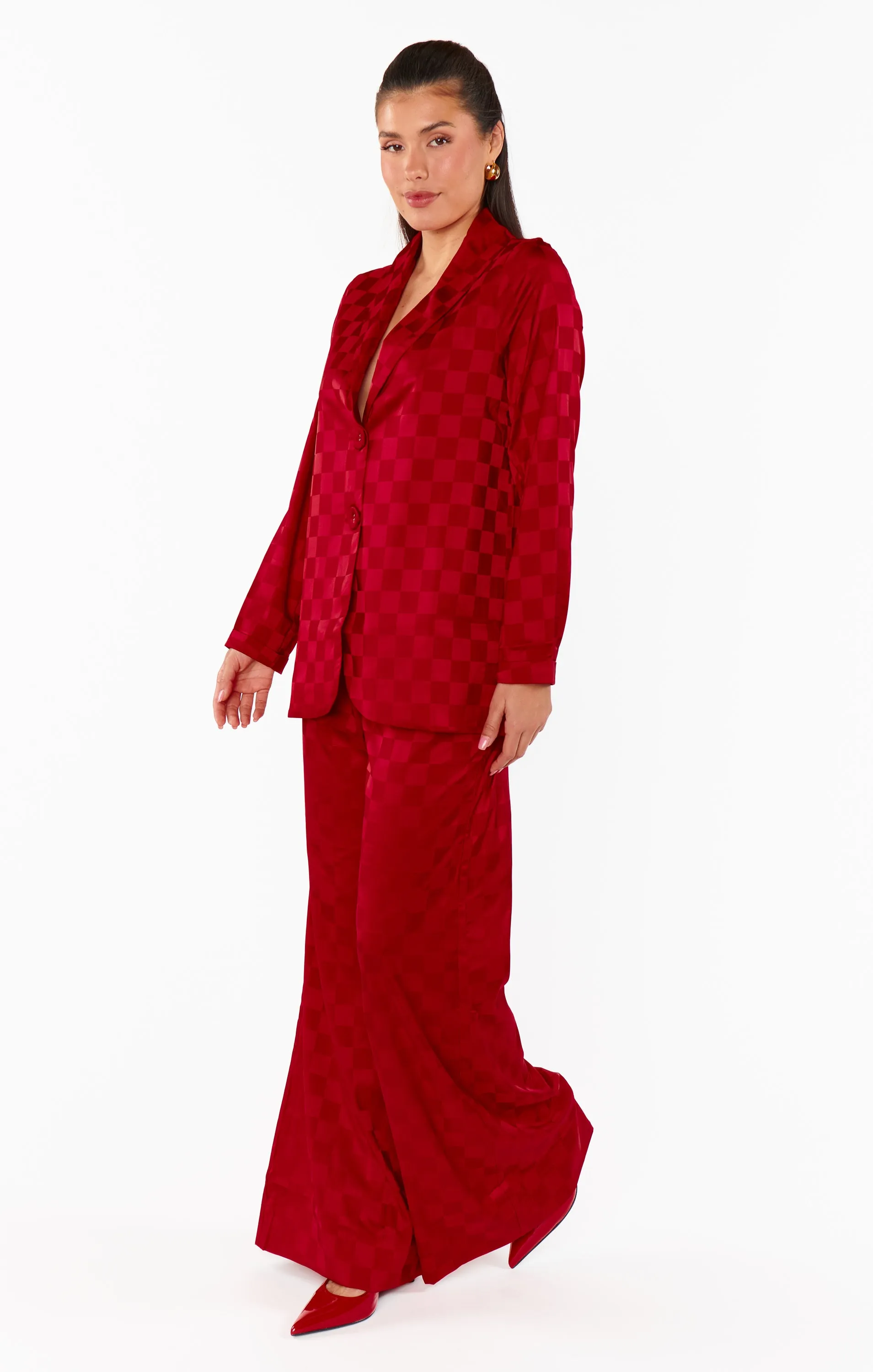 Tanner Trousers ~ Red Checkerboard Satin