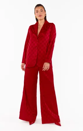 Tanner Trousers ~ Red Checkerboard Satin