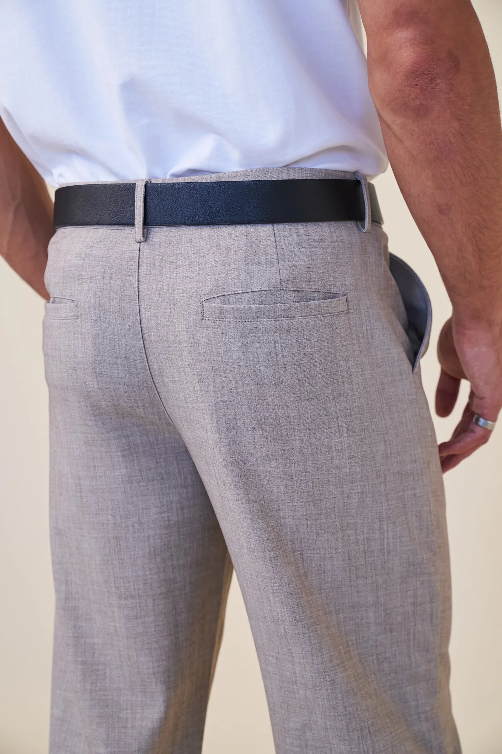 TAPERED DOUBLE PLEAT TROUSER - STONE