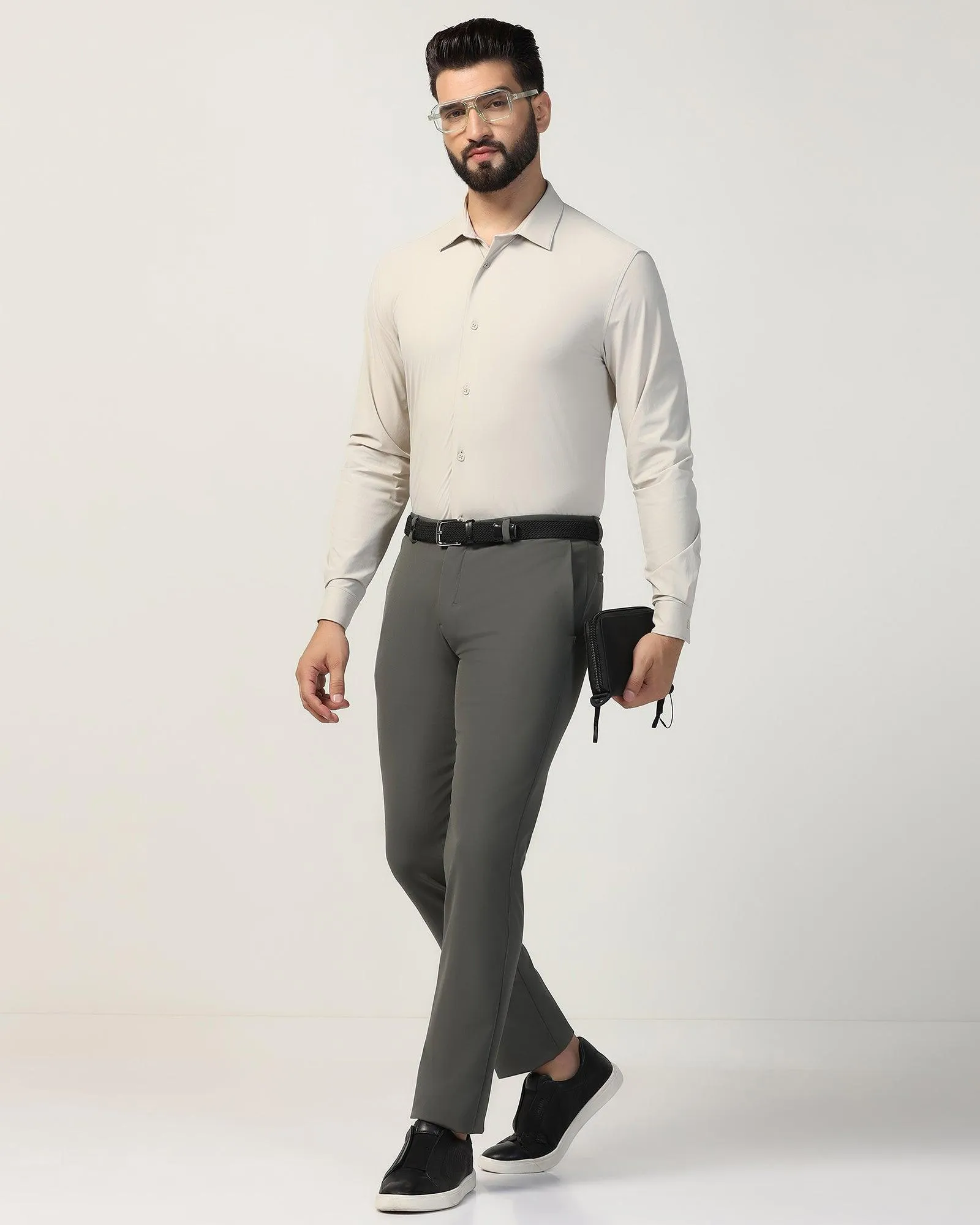 TechPro Formal Beige Textured Shirt - Poxet